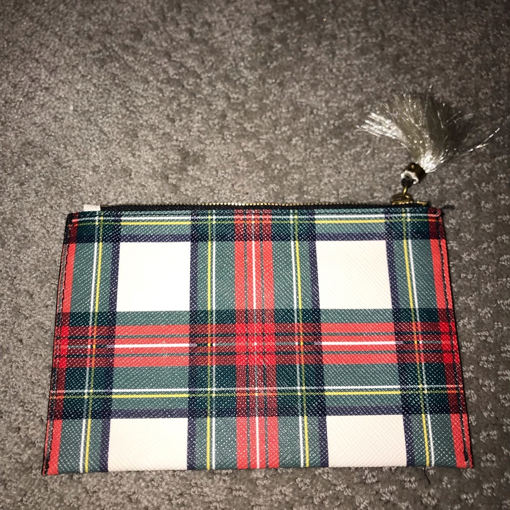 Brand new Small leather plaid tartan J Crew pouch